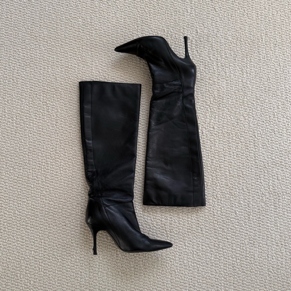Mango Natasha Black Leather Knee-High Boots - Picture 2 of 5